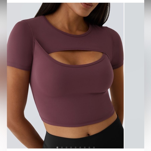 HALARA Tops - Women’s HALARA Softlyzero Cut Out Cropped Short Sleeve ~ Burgundy